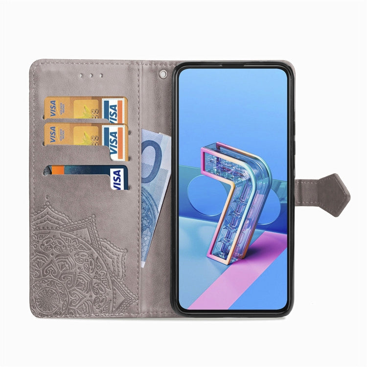 For Asus Zenfone 7 Pro ZS671KS Embossed Mandala Pattern TPU + PU Horizontal Flip Leather Case with Holder & Three Card Slots & Wallet