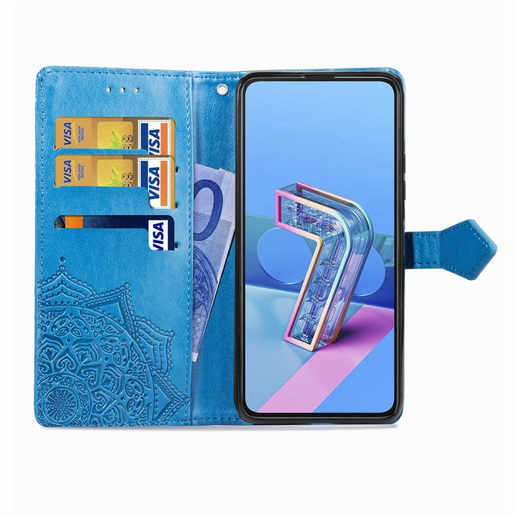 For Asus Zenfone 7 Pro ZS671KS Embossed Mandala Pattern TPU + PU Horizontal Flip Leather Case with Holder & Three Card Slots & Wallet