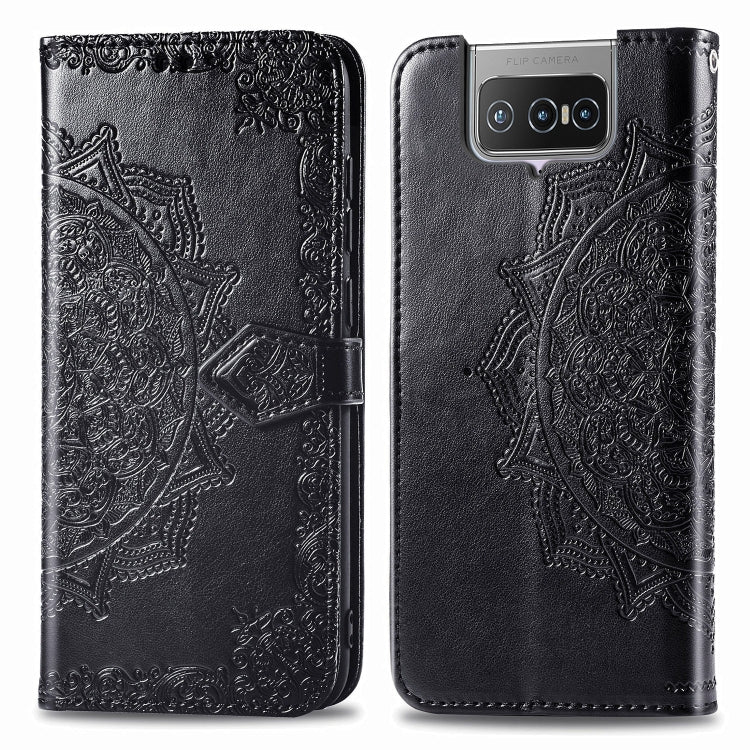 For Asus Zenfone 7 Pro ZS671KS Embossed Mandala Pattern TPU + PU Horizontal Flip Leather Case with Holder & Three Card Slots & Wallet