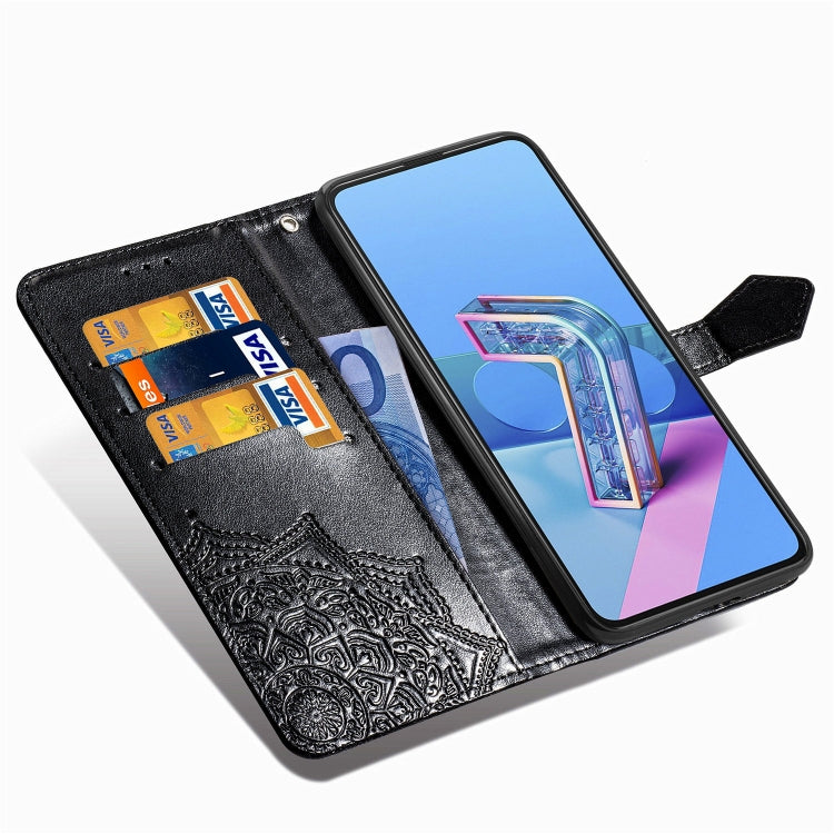 For Asus Zenfone 7 Pro ZS671KS Embossed Mandala Pattern TPU + PU Horizontal Flip Leather Case with Holder & Three Card Slots & Wallet