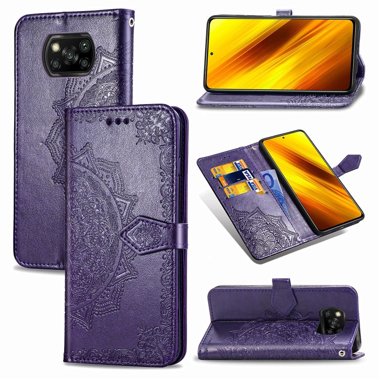 For Xiaomi Poco X3 NFC Embossed Mandala Pattern TPU + PU Horizontal Flip Leather Case with Holder & Three Card Slots & Wallet