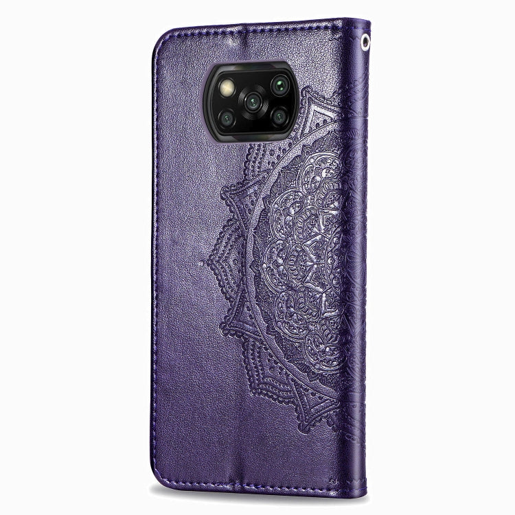 For Xiaomi Poco X3 NFC Embossed Mandala Pattern TPU + PU Horizontal Flip Leather Case with Holder & Three Card Slots & Wallet