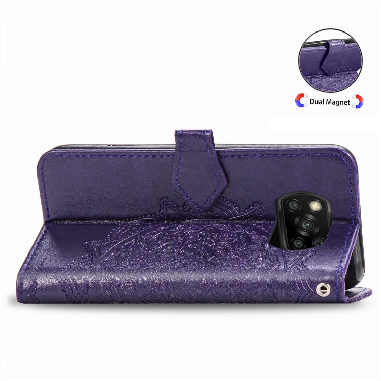 For Xiaomi Poco X3 NFC Embossed Mandala Pattern TPU + PU Horizontal Flip Leather Case with Holder & Three Card Slots & Wallet