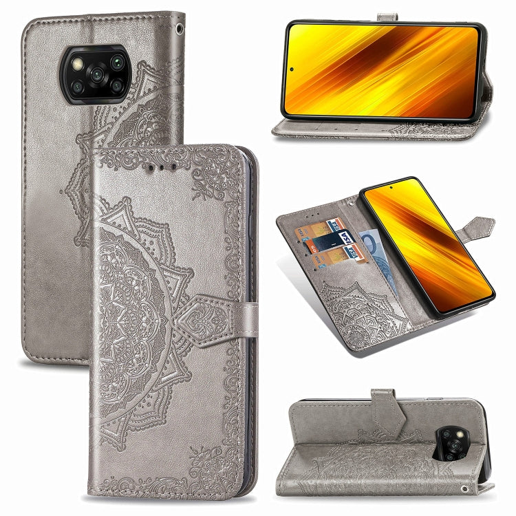 For Xiaomi Poco X3 NFC Embossed Mandala Pattern TPU + PU Horizontal Flip Leather Case with Holder & Three Card Slots & Wallet