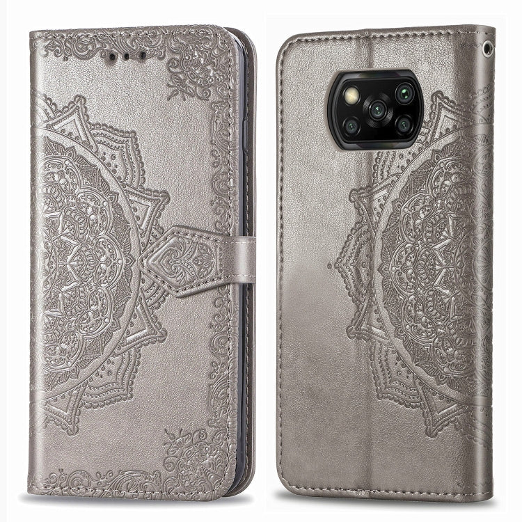 For Xiaomi Poco X3 NFC Embossed Mandala Pattern TPU + PU Horizontal Flip Leather Case with Holder & Three Card Slots & Wallet