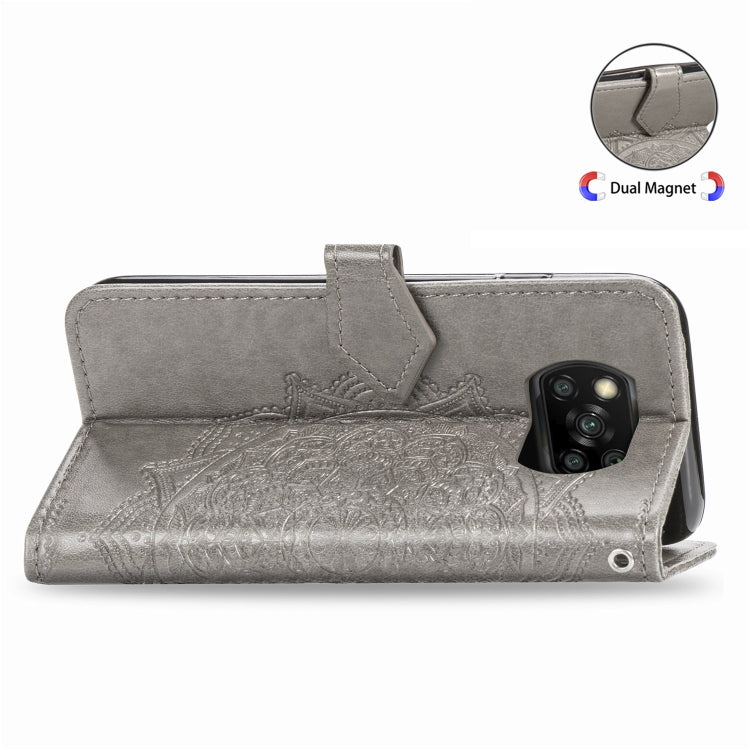 For Xiaomi Poco X3 NFC Embossed Mandala Pattern TPU + PU Horizontal Flip Leather Case with Holder & Three Card Slots & Wallet