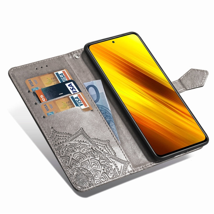 For Xiaomi Poco X3 NFC Embossed Mandala Pattern TPU + PU Horizontal Flip Leather Case with Holder & Three Card Slots & Wallet