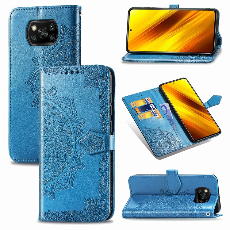 For Xiaomi Poco X3 NFC Embossed Mandala Pattern TPU + PU Horizontal Flip Leather Case with Holder & Three Card Slots & Wallet