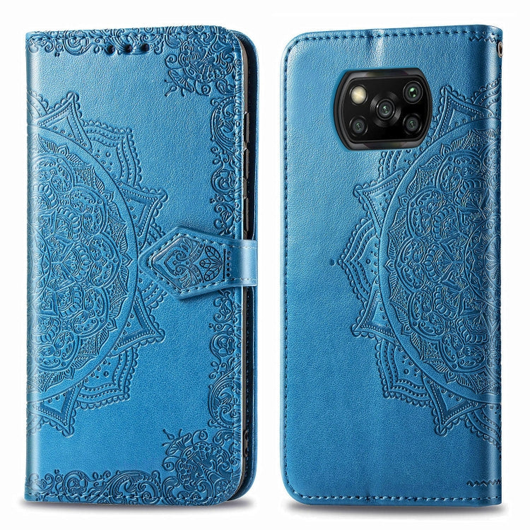 For Xiaomi Poco X3 NFC Embossed Mandala Pattern TPU + PU Horizontal Flip Leather Case with Holder & Three Card Slots & Wallet