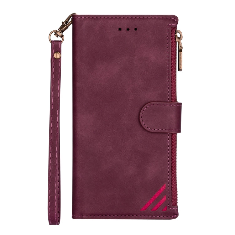 For Huawei Mate 20 Lite Zipper Multi-card Slots Horizontal Flip PU Leather Case with Holder & Card Slots & Wallet & Lanyard & Photo Frame(Wine Red)