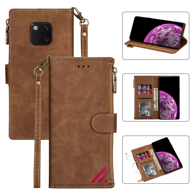 For Huawei Mate 20 Pro Zipper Multi-card Slots Horizontal Flip PU Leather Case with Holder & Card Slots & Wallet & Lanyard & Photo Frame