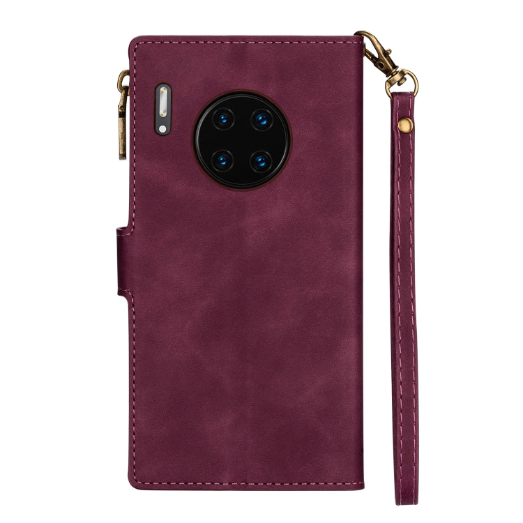 For Huawei Mate 30 Pro Zipper Multi-card Slots Horizontal Flip PU Leather Case with Holder & Card Slots & Wallet & Lanyard & Photo Frame(Wine Red)