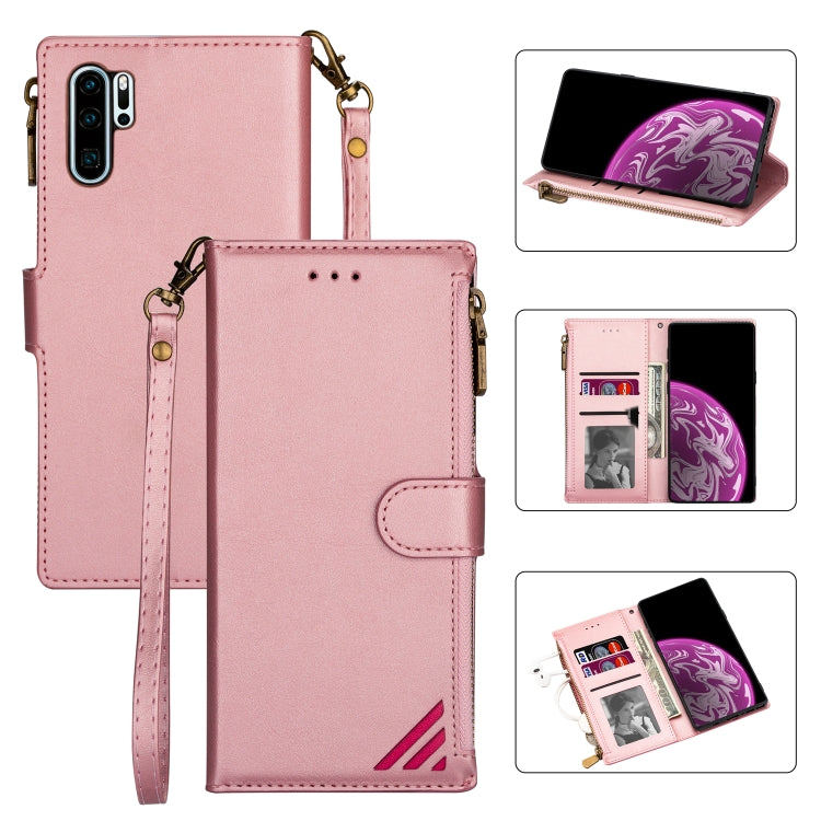 For Huawei P30 Pro Zipper Multi-card Slots Horizontal Flip PU Leather Case with Holder & Card Slots & Wallet & Lanyard & Photo Frame