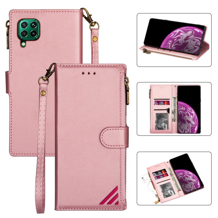 For Huawei P40 Lite Zipper Multi-card Slots Horizontal Flip PU Leather Case with Holder & Card Slots & Wallet & Lanyard & Photo Frame