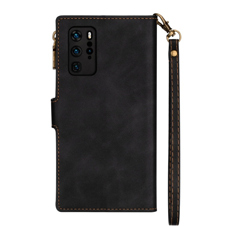 For Huawei P40 Zipper Multi-card Slots Horizontal Flip PU Leather Case with Holder & Card Slots & Wallet & Lanyard & Photo Frame