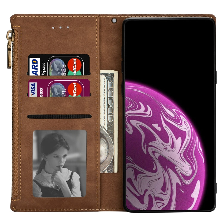 For Huawei P40 Pro Zipper Multi-card Slots Horizontal Flip PU Leather Case with Holder & Card Slots & Wallet & Lanyard & Photo Frame