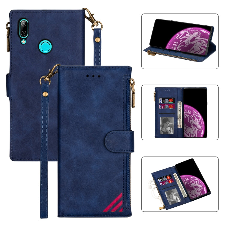 For Huawei P smart (2019) Zipper Multi-card Slots Horizontal Flip PU Leather Case with Holder & Card Slots & Wallet & Lanyard & Photo Frame