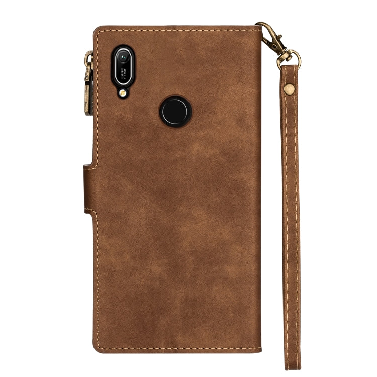For Huawei Y6 (2019) Zipper Multi-card Slots Horizontal Flip PU Leather Case with Holder & Card Slots & Wallet & Lanyard & Photo Frame