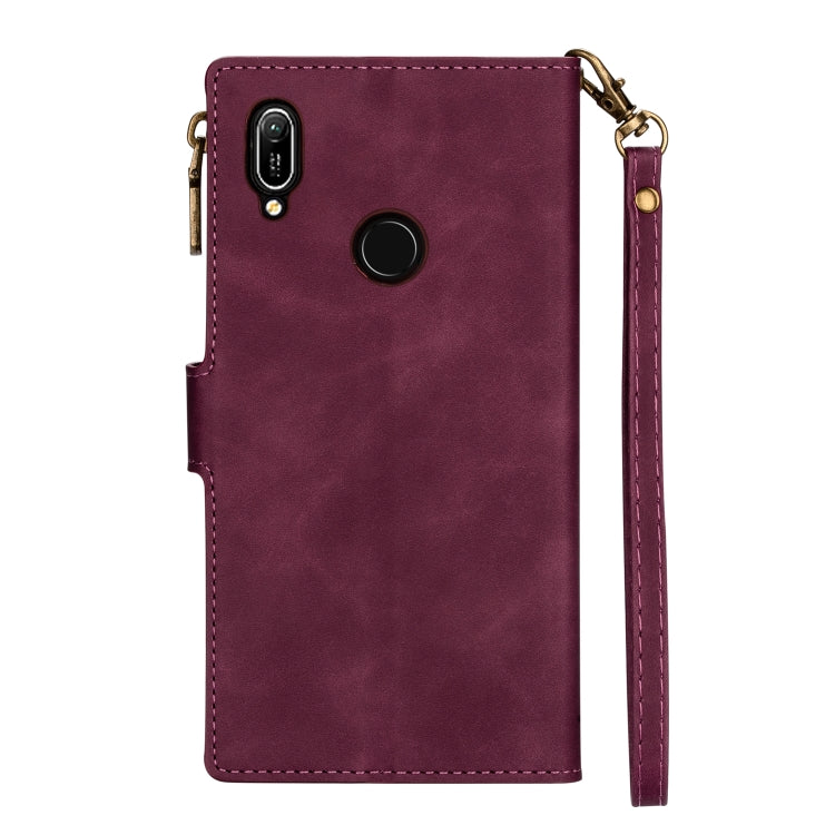 For Huawei Y6 (2019) Zipper Multi-card Slots Horizontal Flip PU Leather Case with Holder & Card Slots & Wallet & Lanyard & Photo Frame