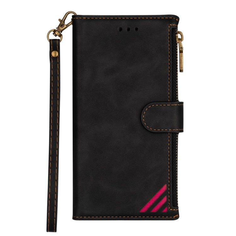For Huawei Y7 (2019) Zipper Multi-card Slots Horizontal Flip PU Leather Case with Holder & Card Slots & Wallet & Lanyard & Photo Frame(Black)