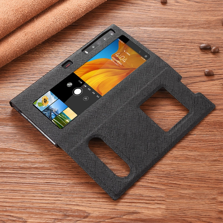 For Huawei Mate Xs Cross Pattern Horizontal Flip Leather Case with Caller ID Display & Sleep / Wake-up Function & Holder