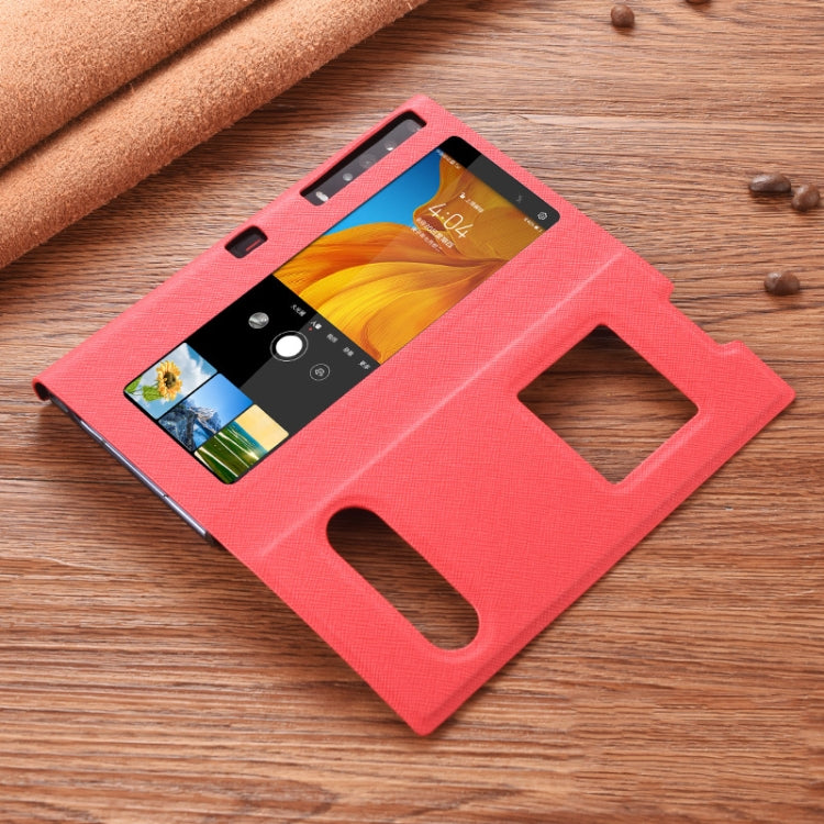 For Huawei Mate Xs Cross Pattern Horizontal Flip Leather Case with Caller ID Display & Sleep / Wake-up Function & Holder