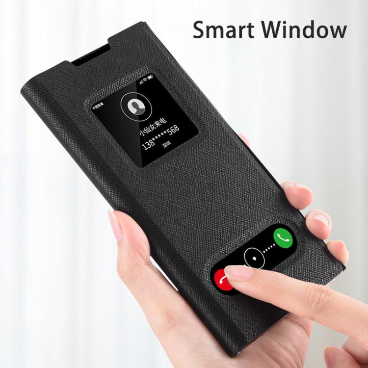 For Huawei Mate Xs Cross Pattern Horizontal Flip Leather Case with Caller ID Display & Sleep / Wake-up Function & Holder