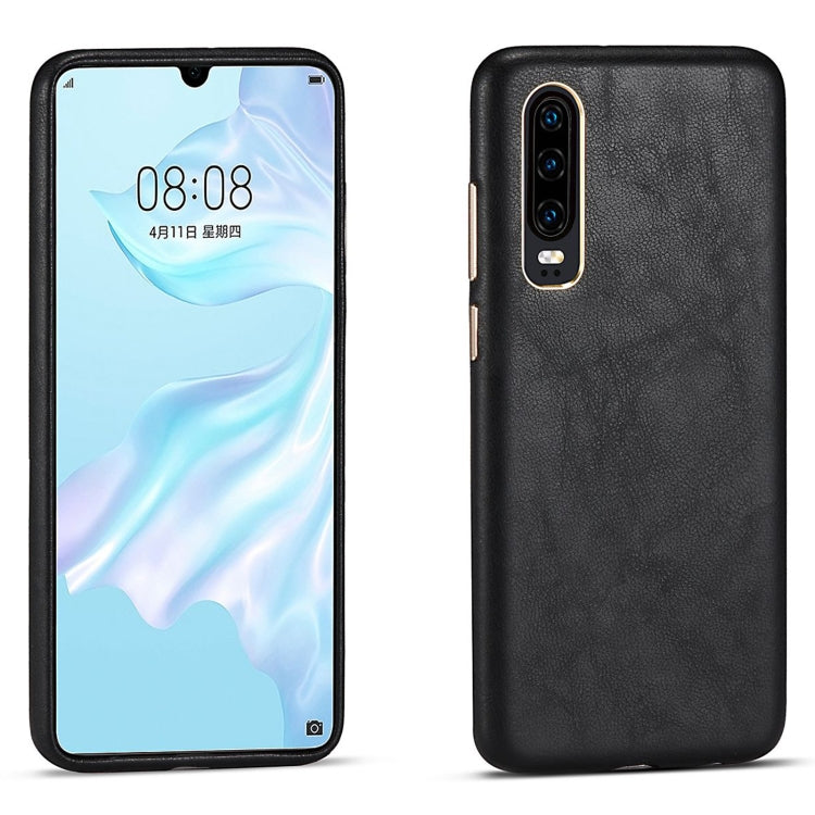 For Huawei P30 Lambskin Texture Four-Corner Full Coverage Leather + Metal Protective Case