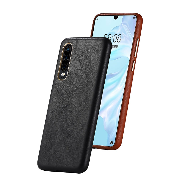 For Huawei P30 Lambskin Texture Four-Corner Full Coverage Leather + Metal Protective Case