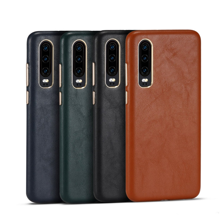 For Huawei P30 Lambskin Texture Four-Corner Full Coverage Leather + Metal Protective Case
