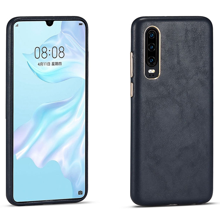 For Huawei P30 Lambskin Texture Four-Corner Full Coverage Leather + Metal Protective Case