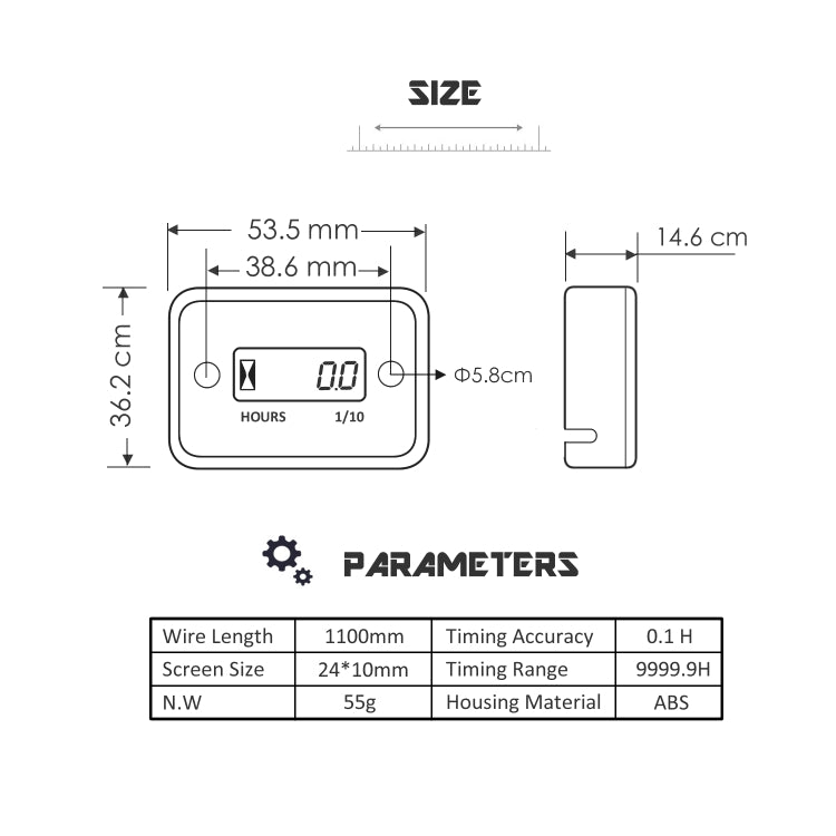 CS-1180A1 DJ-101 Motorcycle Motorboat ATV Petrol Engine Waterproof LCD Sensor Hour Meter Timer(Black)