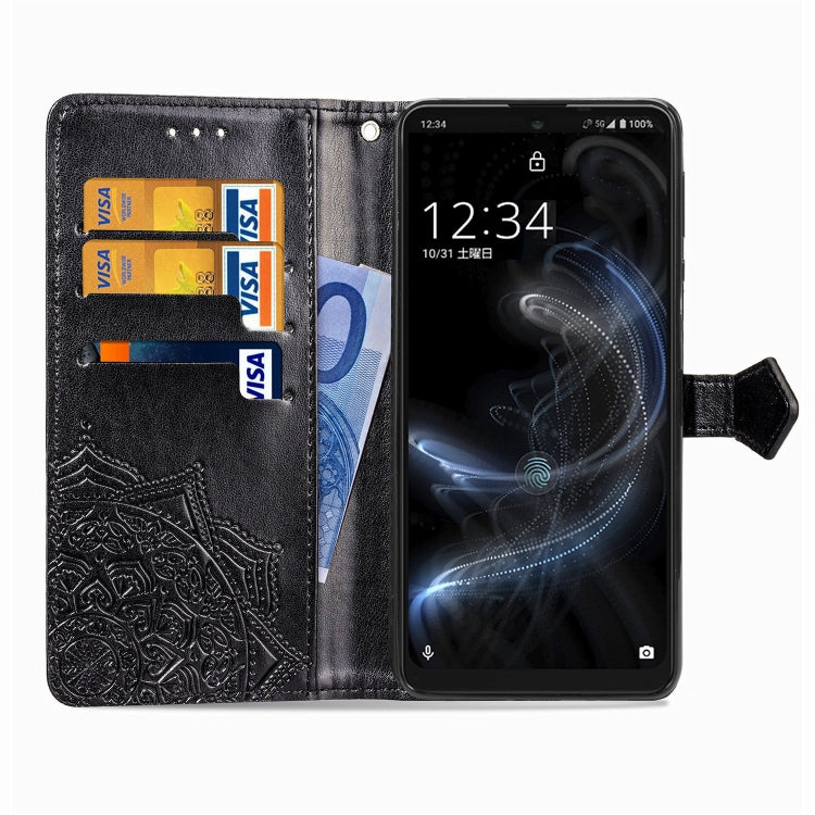 For Sharp Aquos Zero 5G Basic Embossed Mandala Pattern TPU + PU Horizontal Flip Leather Case with Holder & Three Card Slots & Wallet