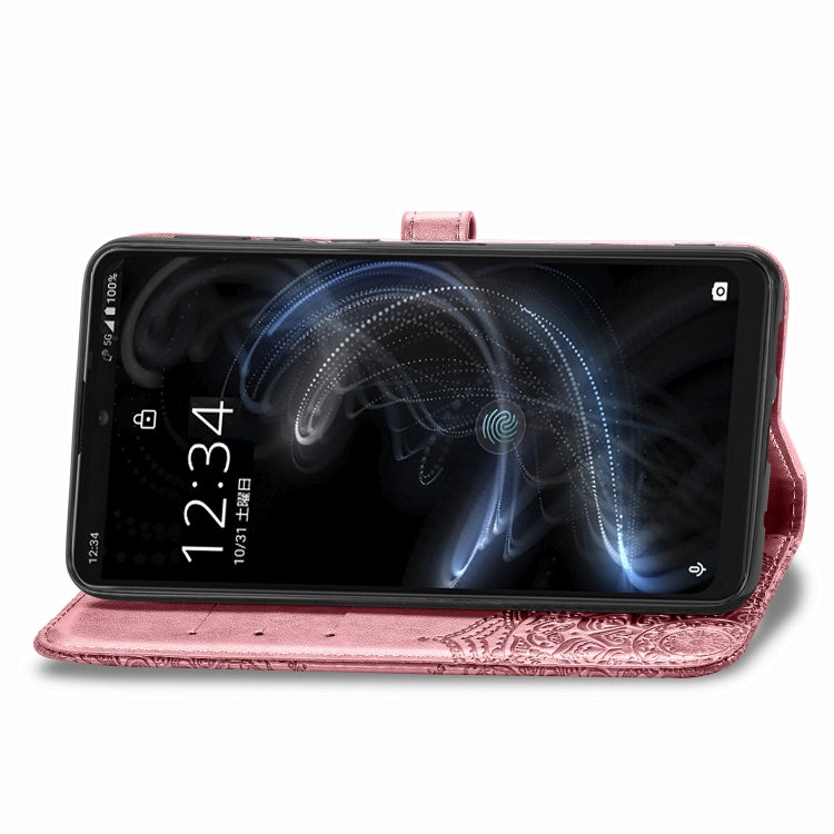 For Sharp Aquos Zero 5G Basic Embossed Mandala Pattern TPU + PU Horizontal Flip Leather Case with Holder & Three Card Slots & Wallet