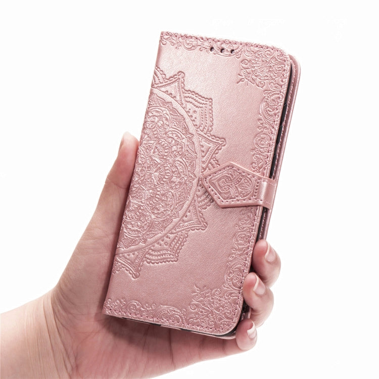 For Sharp Aquos Zero 5G Basic Embossed Mandala Pattern TPU + PU Horizontal Flip Leather Case with Holder & Three Card Slots & Wallet