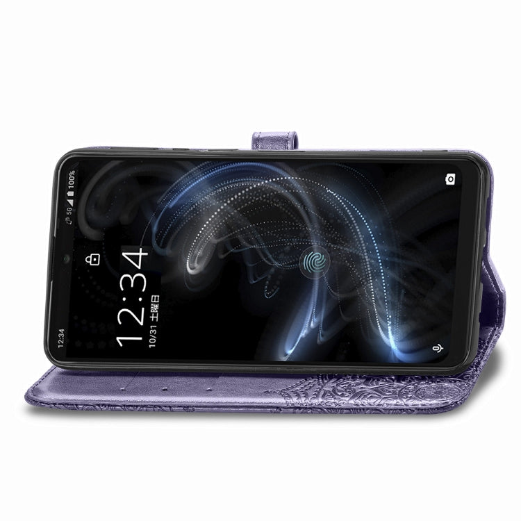 For Sharp Aquos Zero 5G Basic Embossed Mandala Pattern TPU + PU Horizontal Flip Leather Case with Holder & Three Card Slots & Wallet