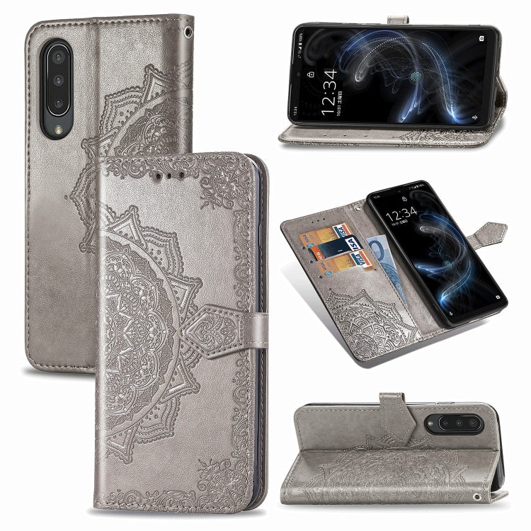 For Sharp Aquos Zero 5G Basic Embossed Mandala Pattern TPU + PU Horizontal Flip Leather Case with Holder & Three Card Slots & Wallet
