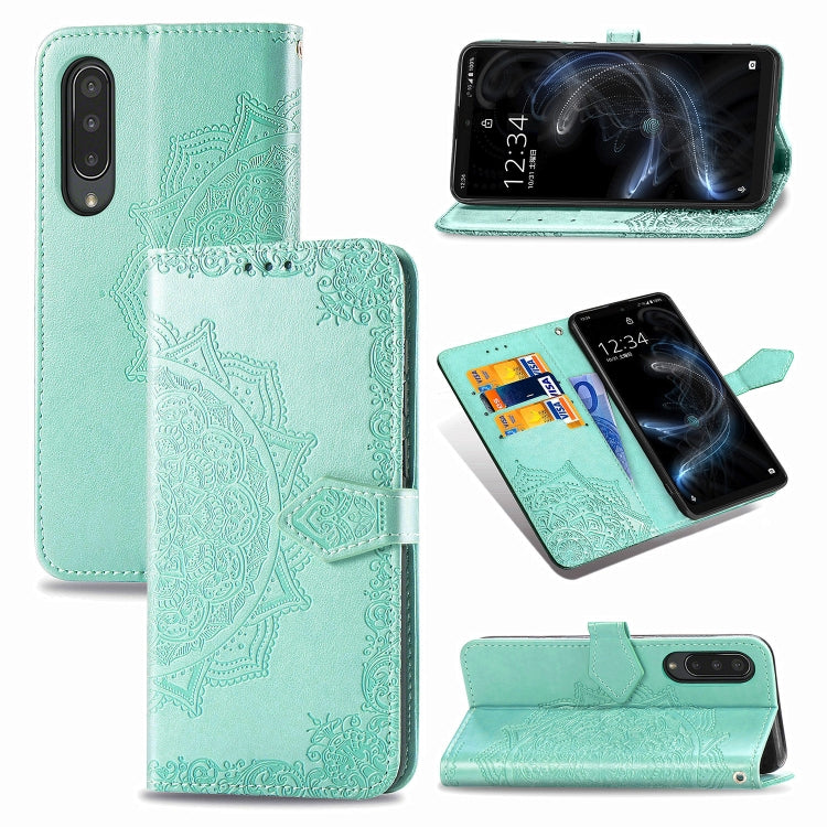 For Sharp Aquos Zero 5G Basic Embossed Mandala Pattern TPU + PU Horizontal Flip Leather Case with Holder & Three Card Slots & Wallet