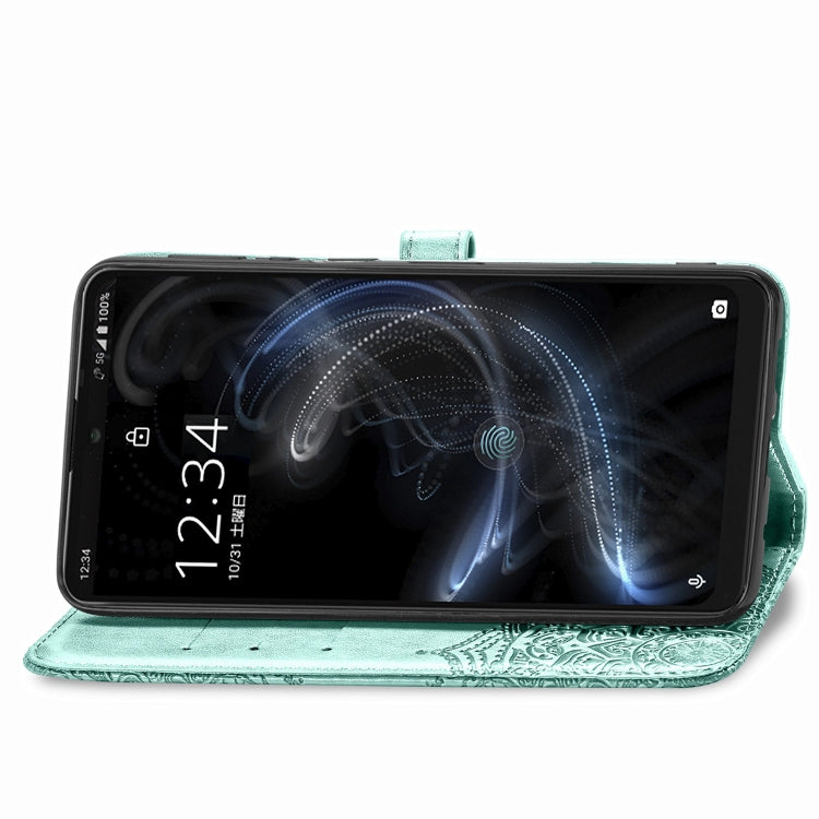 For Sharp Aquos Zero 5G Basic Embossed Mandala Pattern TPU + PU Horizontal Flip Leather Case with Holder & Three Card Slots & Wallet