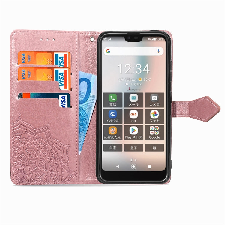 For Kyocera Gratina KYV48 Embossed Mandala Pattern TPU + PU Horizontal Flip Leather Case with Holder & Three Card Slots & Wallet