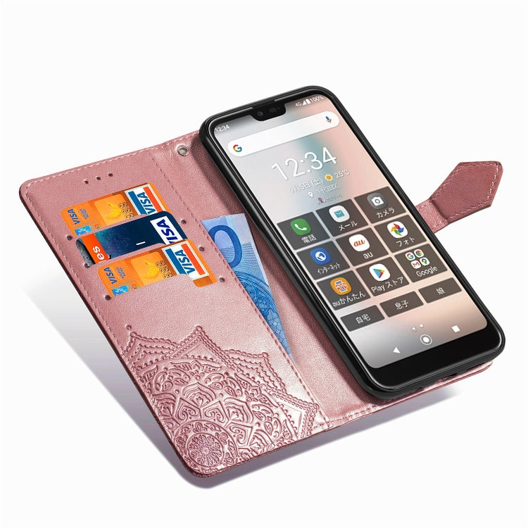 For Kyocera Gratina KYV48 Embossed Mandala Pattern TPU + PU Horizontal Flip Leather Case with Holder & Three Card Slots & Wallet