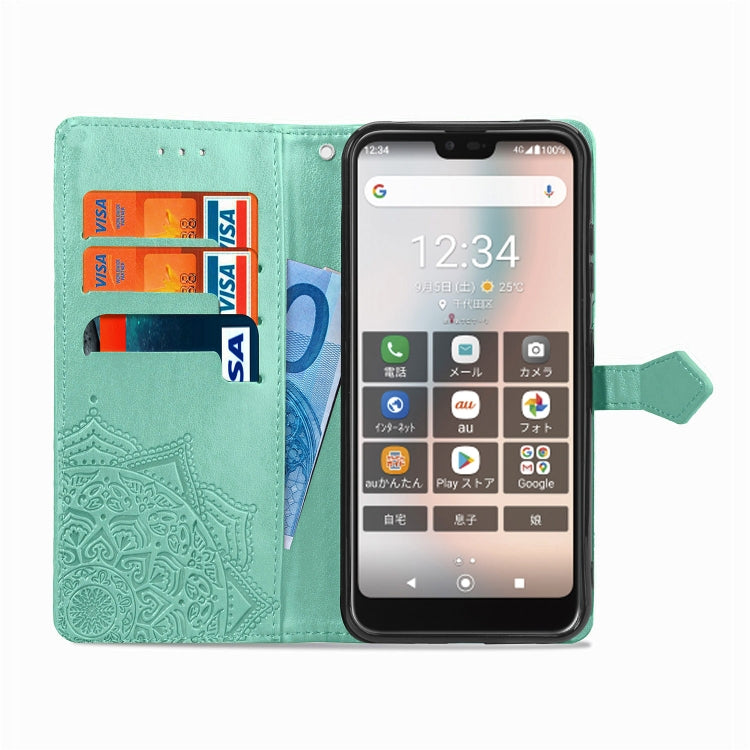 For Kyocera Gratina KYV48 Embossed Mandala Pattern TPU + PU Horizontal Flip Leather Case with Holder & Three Card Slots & Wallet