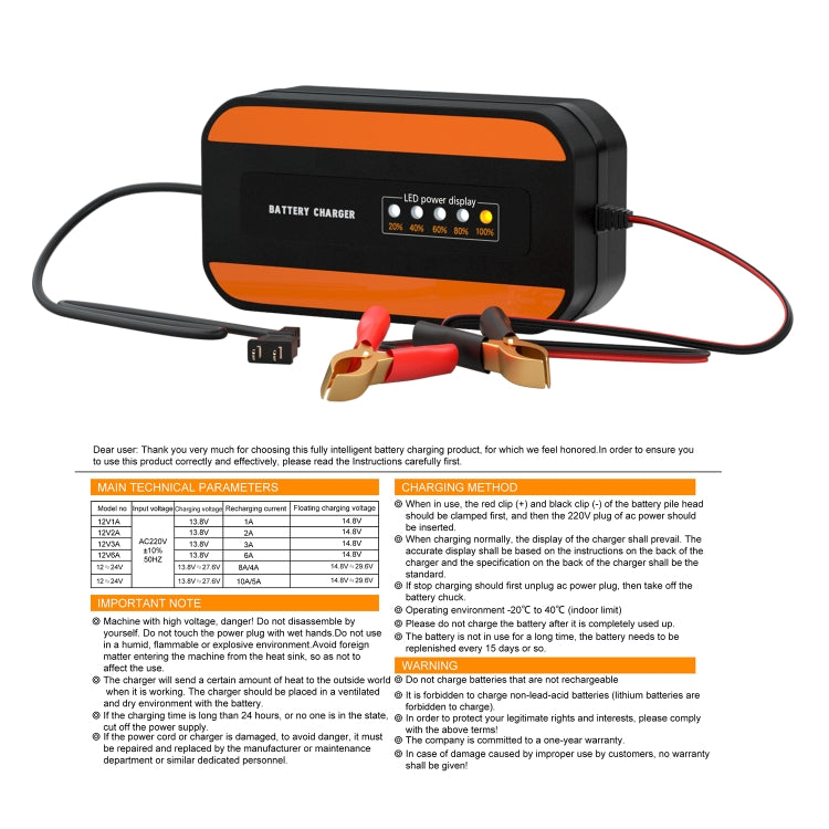 CS-1194A1 12V Motorcycle Car Portable Intelligent Digital Display Battery Charger, US Plug