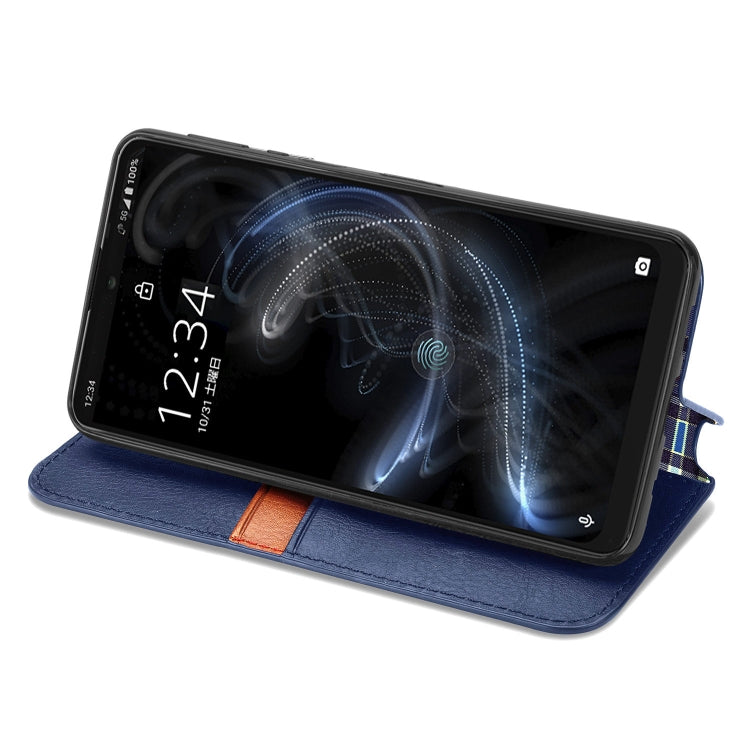 For Sharp Aquos Zero 5G Basic Cubic Grid Pressed Horizontal Flip Magnetic PU Leather Case with Holder & Card Slots & Wallet