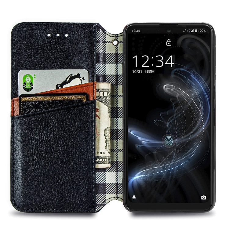 For Sharp Aquos Zero 5G Basic Cubic Grid Pressed Horizontal Flip Magnetic PU Leather Case with Holder & Card Slots & Wallet