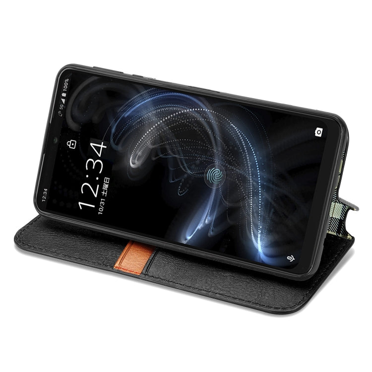 For Sharp Aquos Zero 5G Basic Cubic Grid Pressed Horizontal Flip Magnetic PU Leather Case with Holder & Card Slots & Wallet