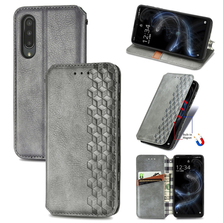 For Sharp Aquos Zero 5G Basic Cubic Grid Pressed Horizontal Flip Magnetic PU Leather Case with Holder & Card Slots & Wallet
