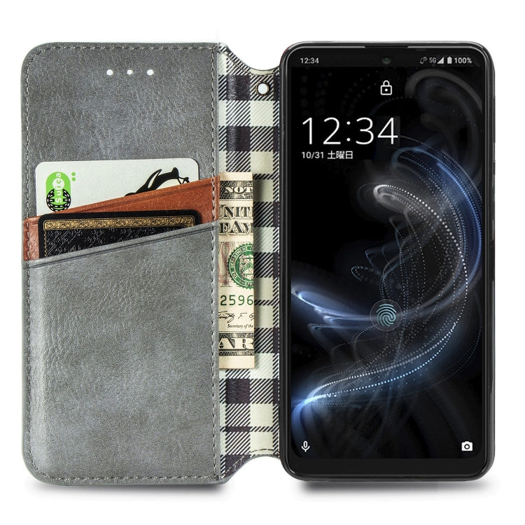 For Sharp Aquos Zero 5G Basic Cubic Grid Pressed Horizontal Flip Magnetic PU Leather Case with Holder & Card Slots & Wallet