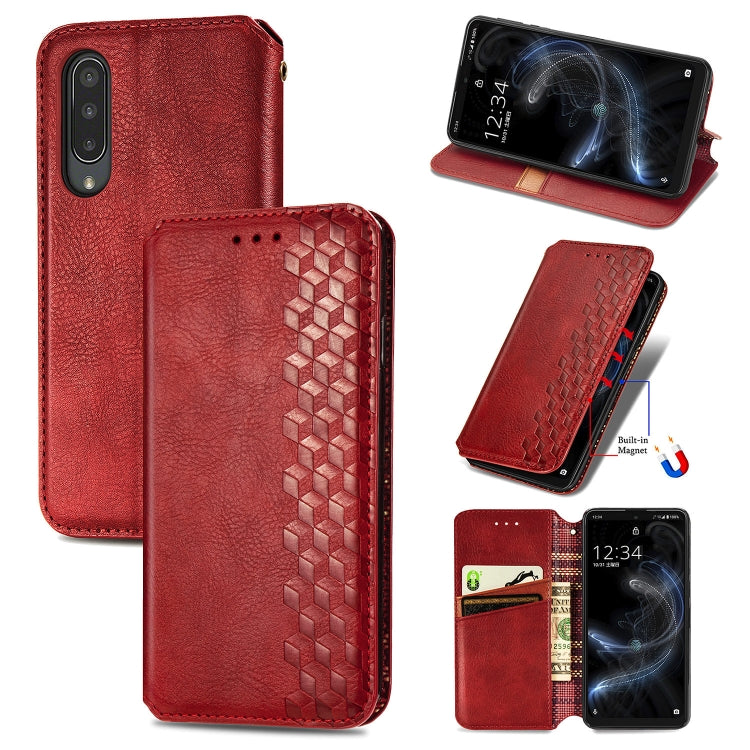 For Sharp Aquos Zero 5G Basic Cubic Grid Pressed Horizontal Flip Magnetic PU Leather Case with Holder & Card Slots & Wallet