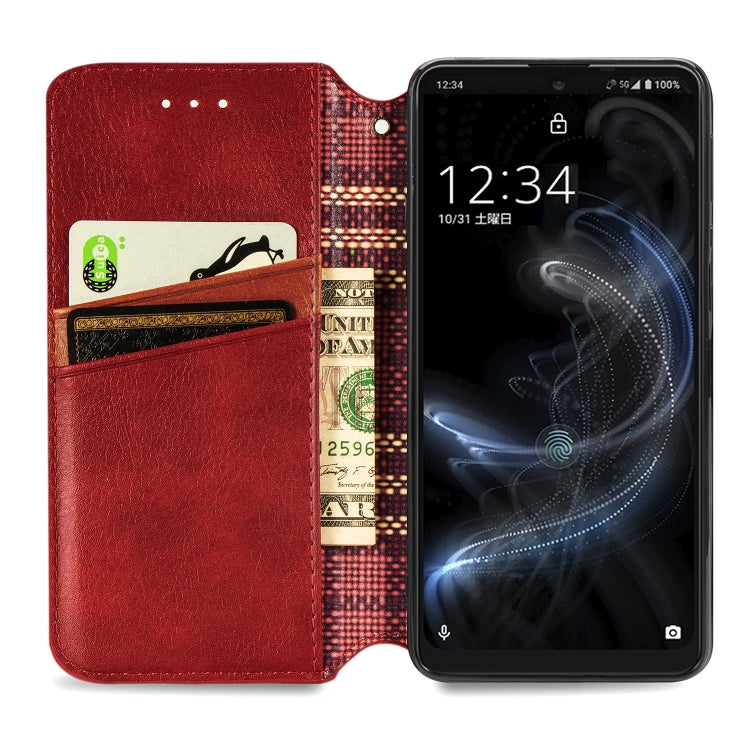 For Sharp Aquos Zero 5G Basic Cubic Grid Pressed Horizontal Flip Magnetic PU Leather Case with Holder & Card Slots & Wallet
